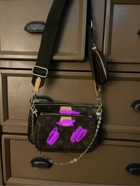 Designer-Inspired Brown Monogram Crossbody Bag with hunter green Strap